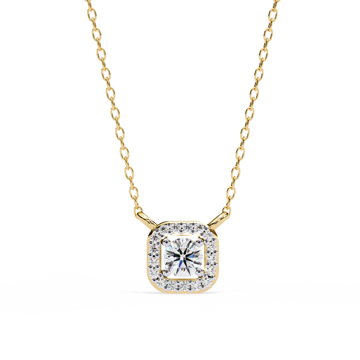 Reverra 14K Gold Round Lab Grown Diamond Cushion Halo Pendant For Women, CTTW-0.3
