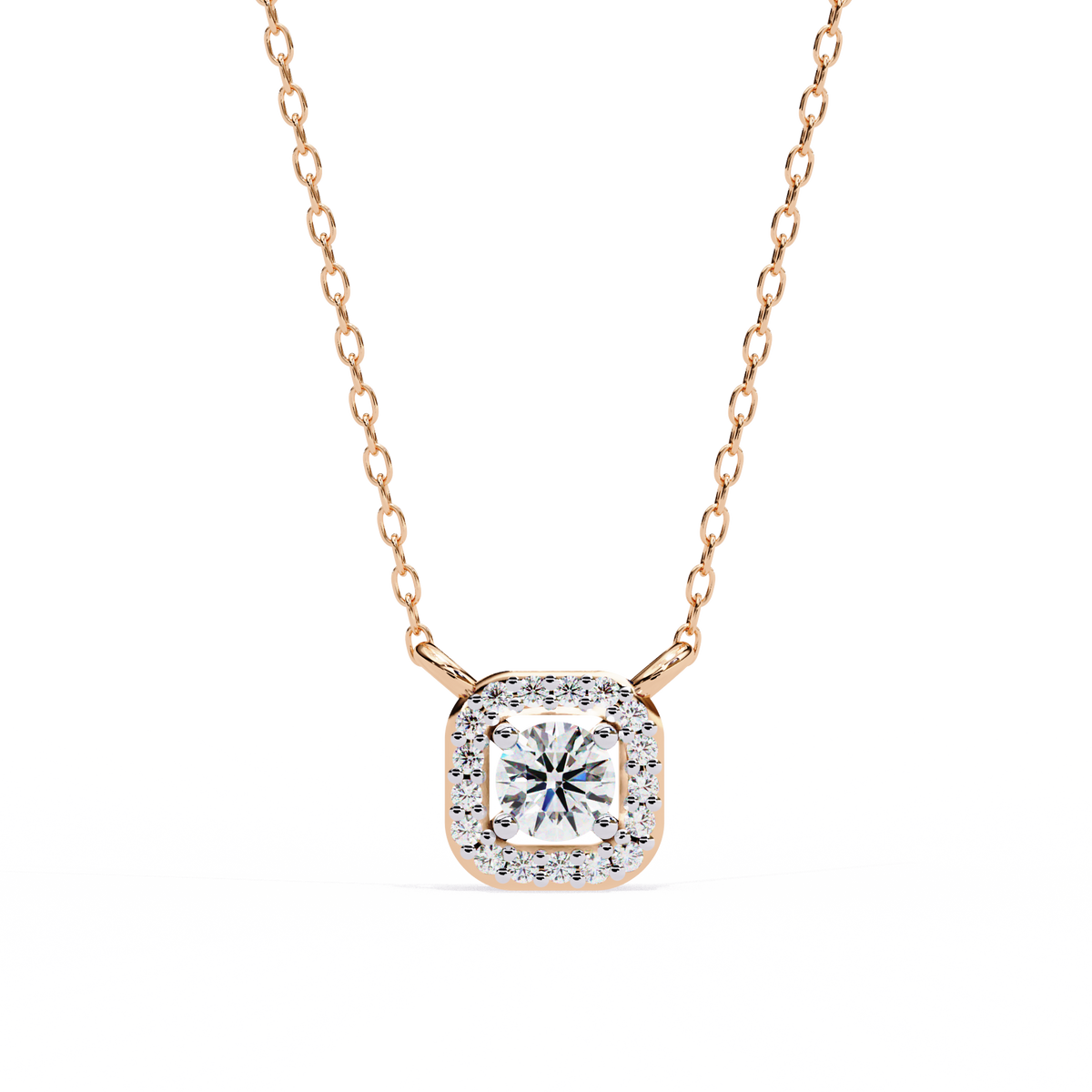 Reverra 14K Cushion Halo Diamond Pendant Necklace, CTTW-0.3