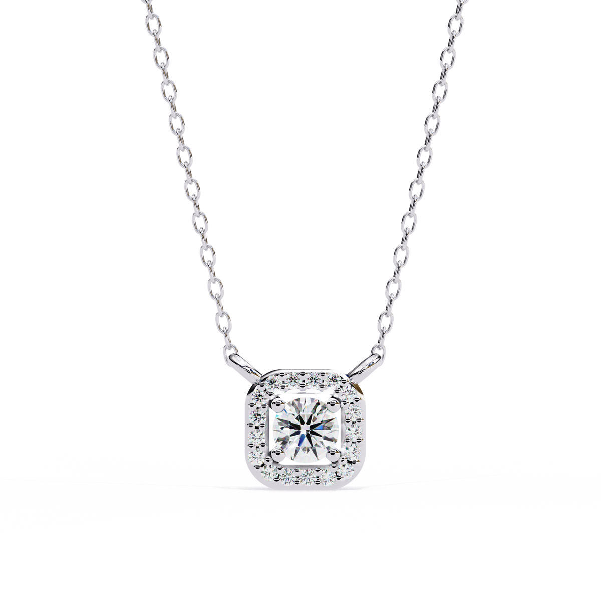 Reverra 14K Cushion Halo Diamond Pendant Necklace, CTTW-0.3