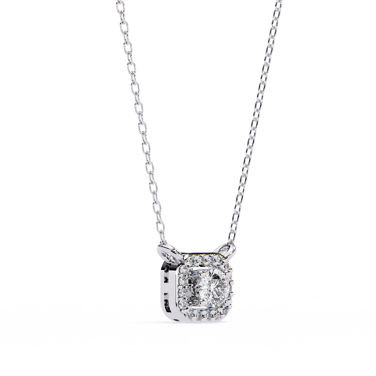 Reverra 14K Cushion Halo Diamond Pendant Necklace, CTTW-0.3