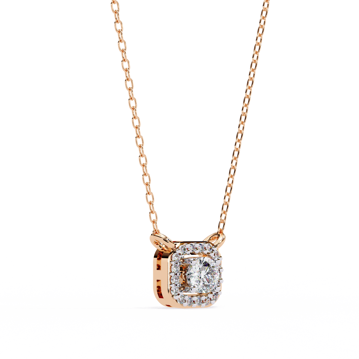Reverra 14K Cushion Halo Diamond Pendant Necklace, CTTW-0.3