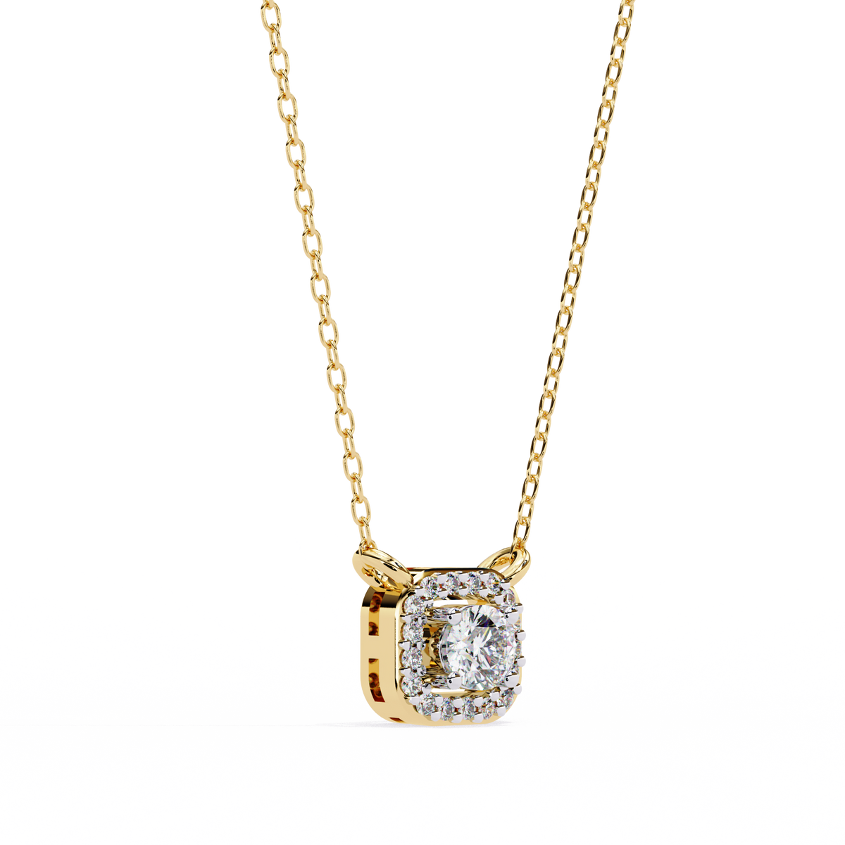 Reverra 14K Cushion Halo Diamond Pendant Necklace, CTTW-0.3