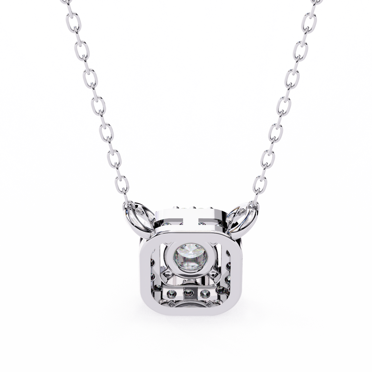 Reverra 14K Cushion Halo Diamond Pendant Necklace, CTTW-0.3