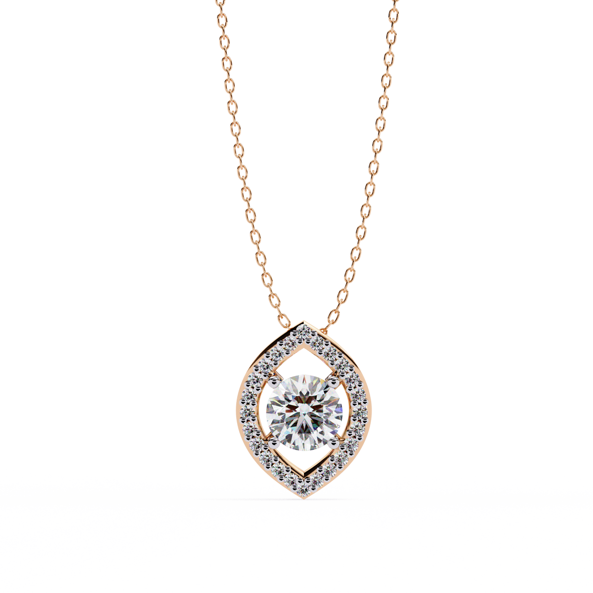 Reverra 14K Gold Round Lab Grown Diamond Marquise Halo Pendant For Women, CTTW-0.56