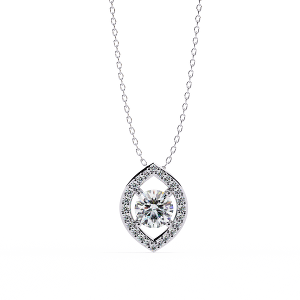 Reverra 14K Gold Round Lab Grown Diamond Marquise Halo Pendant For Women, CTTW-0.56