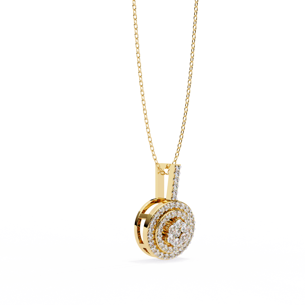 Reverra 14K Double Halo Round Diamond Pendant Necklace, CTTW-0.26