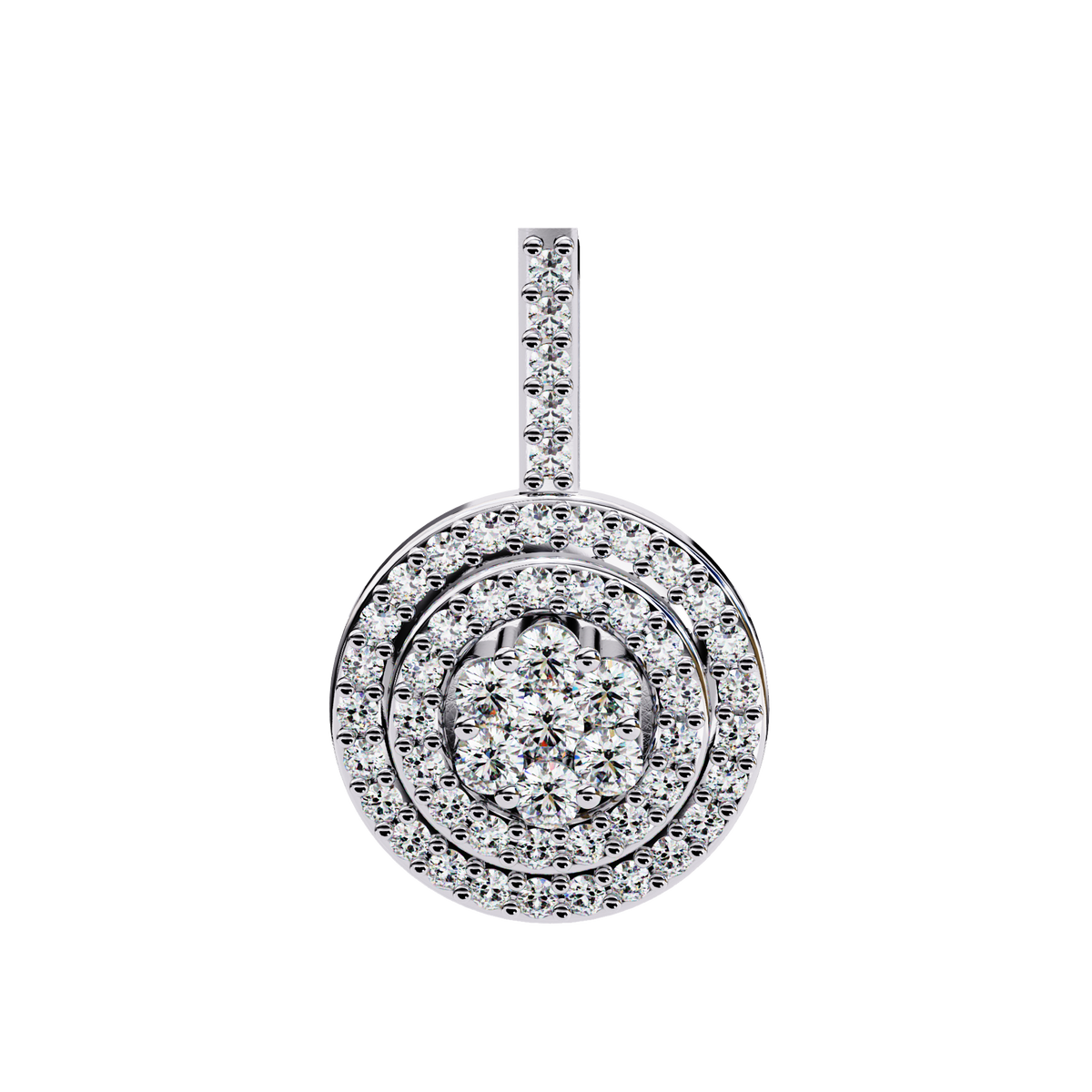 Reverra 14K Double Halo Round Diamond Pendant Necklace, CTTW-0.26