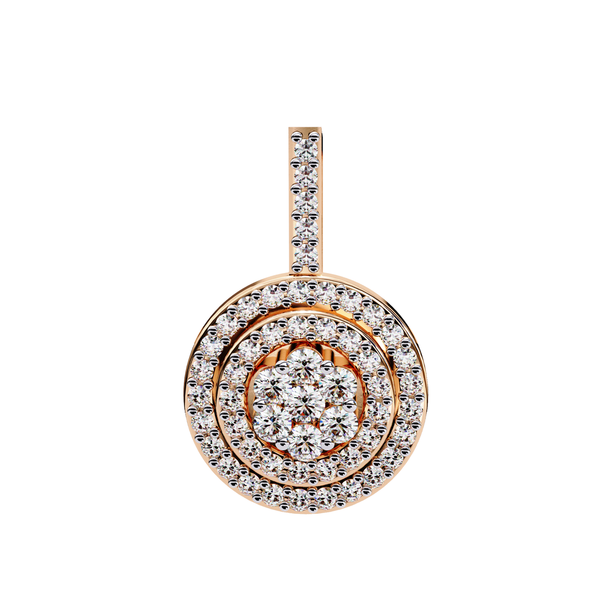Reverra 14K Double Halo Round Diamond Pendant Necklace, CTTW-0.26