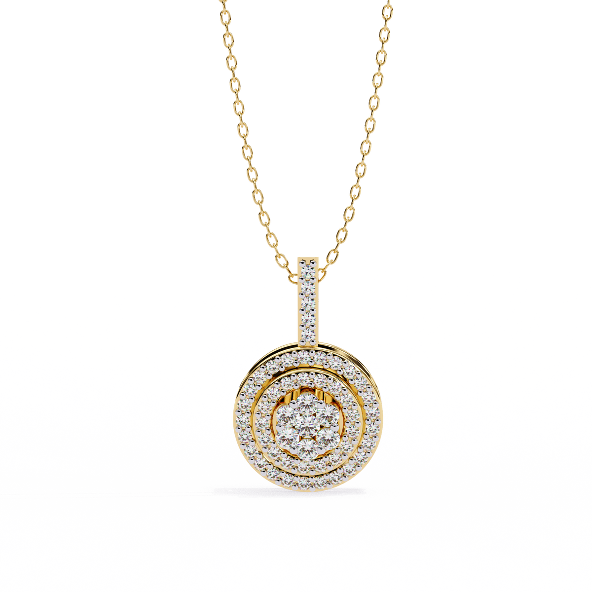 Reverra 14K Gold Round Lab Grown Diamond Double Halo Diamond Pendant For Women, CTTW-0.26