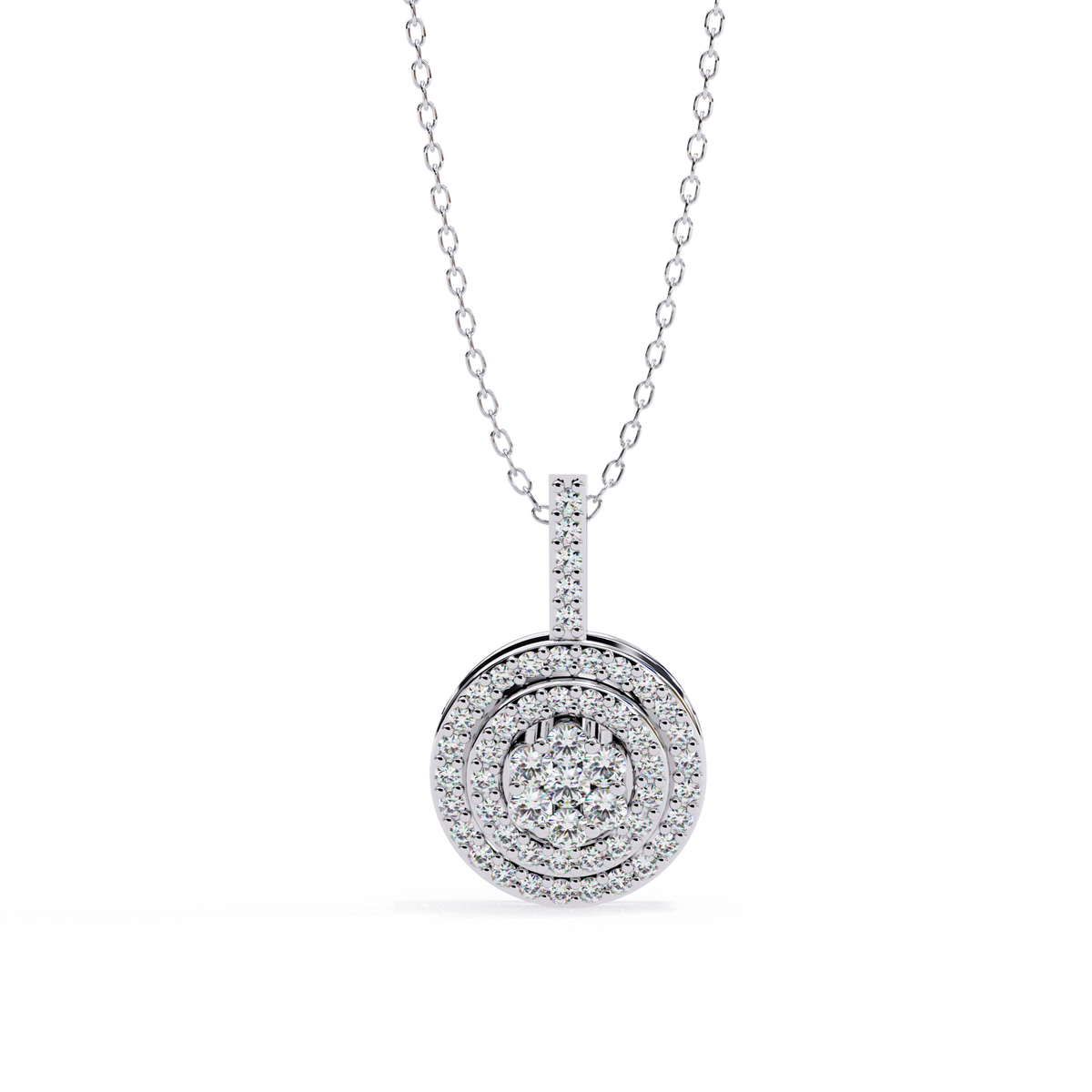 Reverra 14K Double Halo Round Diamond Pendant Necklace, CTTW-0.26