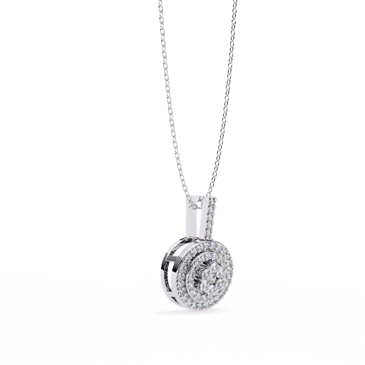 Reverra 14K Double Halo Round Diamond Pendant Necklace, CTTW-0.26