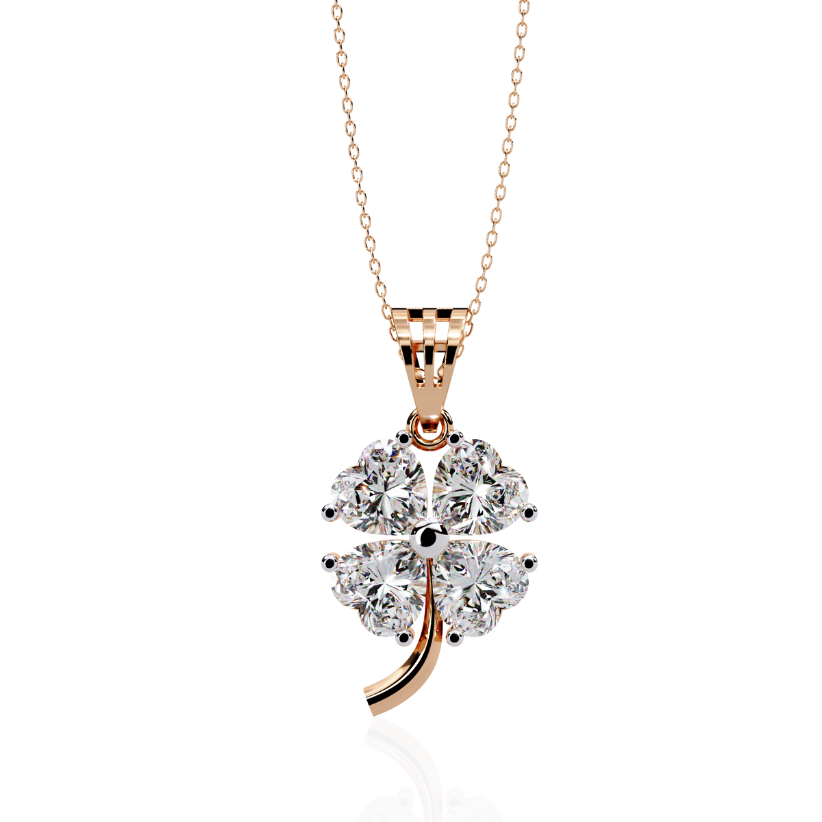 Reverra 14K Four-Leaf Clover Diamond Pendant Necklace, CTTW-0.61