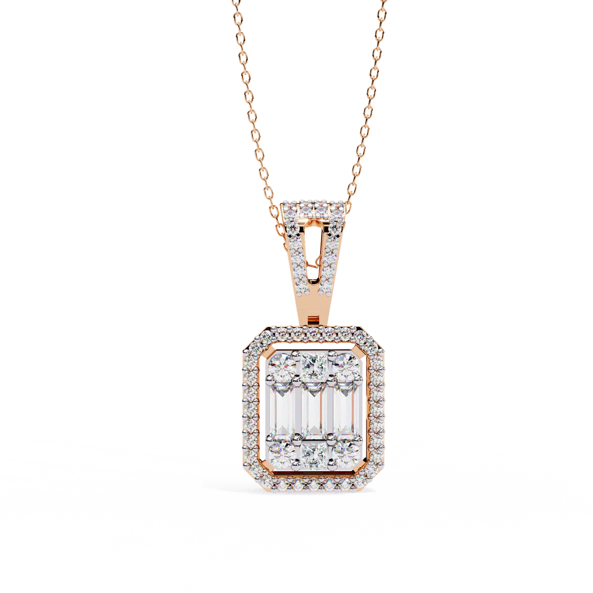 Reverra 14K Baguette Cluster Diamond Pendant Necklace, CTTW-0.72