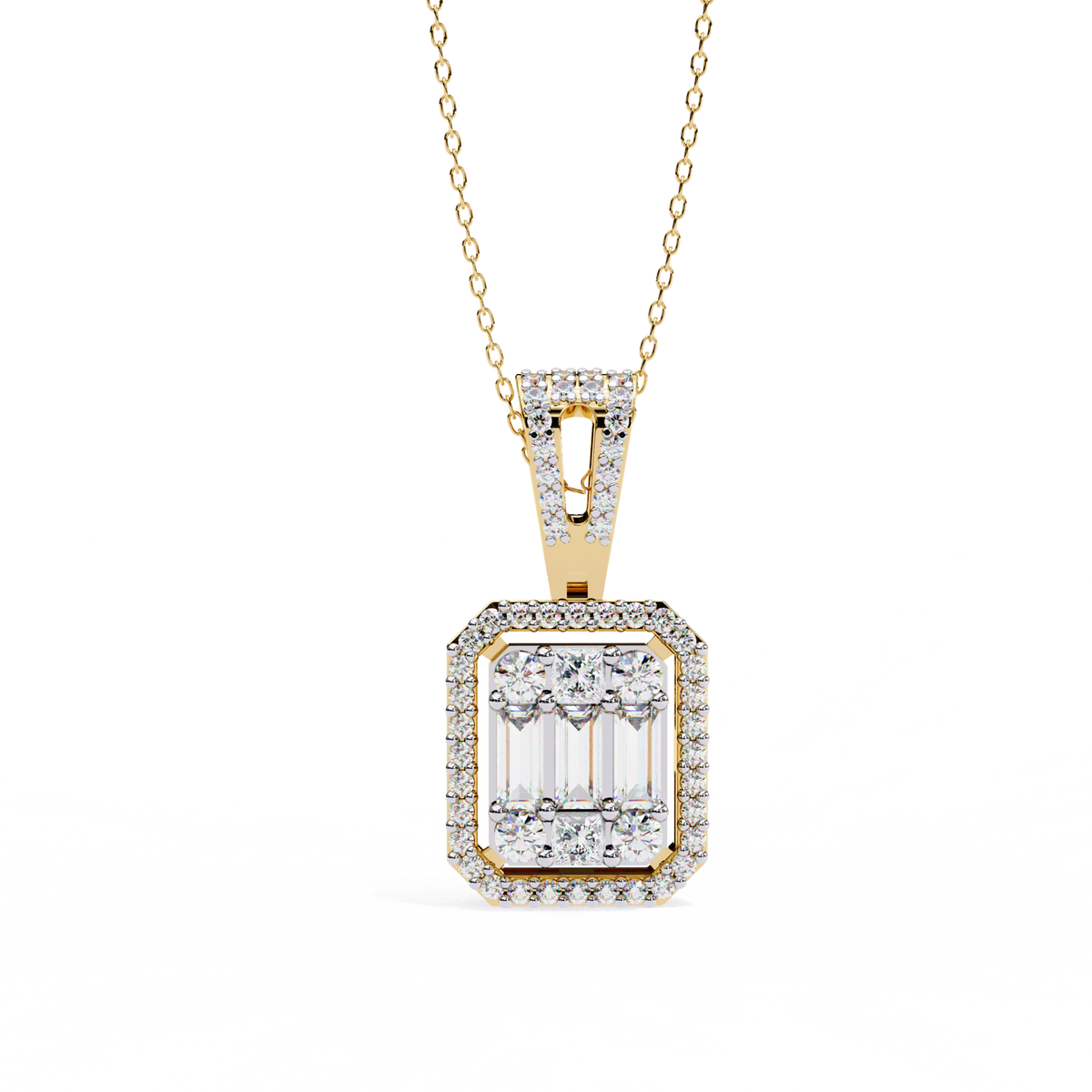 Reverra 14K Gold Irregular Lab Grown Diamond Baguette Cluster Pendant For Women, CTTW-0.72