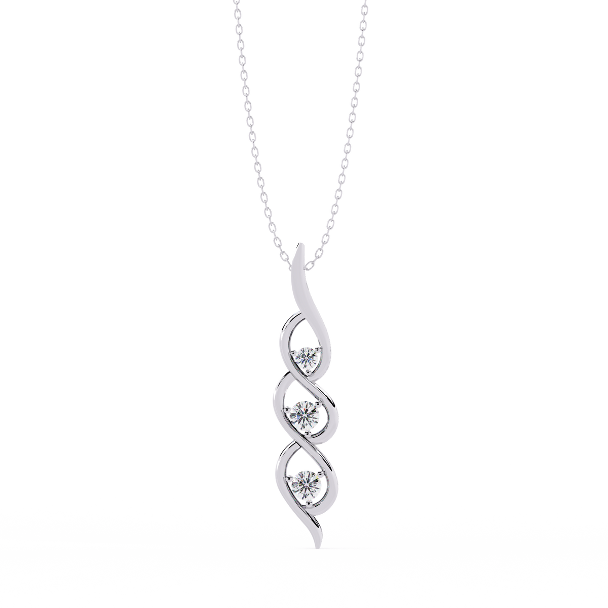Reverra 14K Spiral Three-Stone Diamond Pendant Necklace, CTTW-0.2
