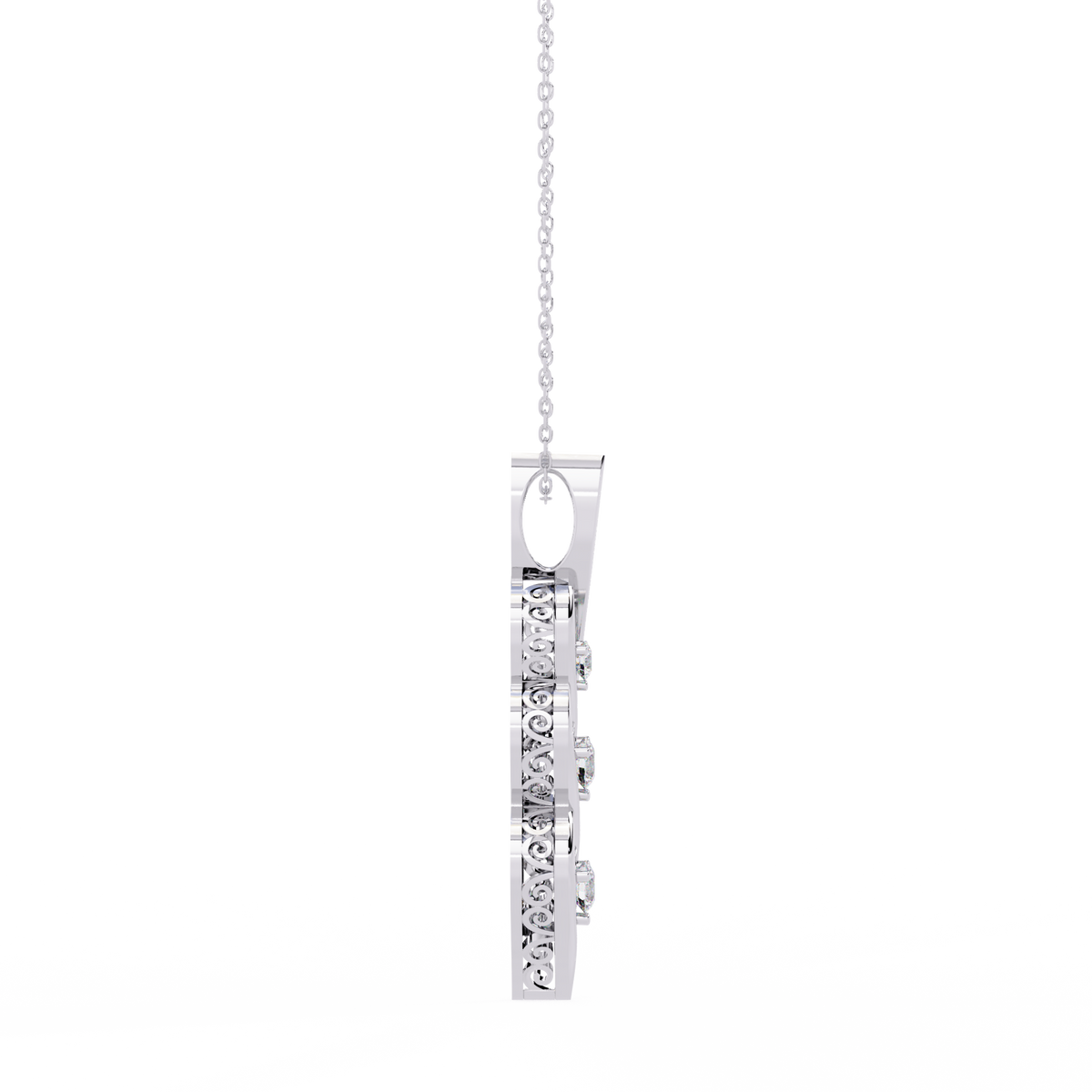 Reverra 14K Spiral Three-Stone Diamond Pendant Necklace, CTTW-0.2