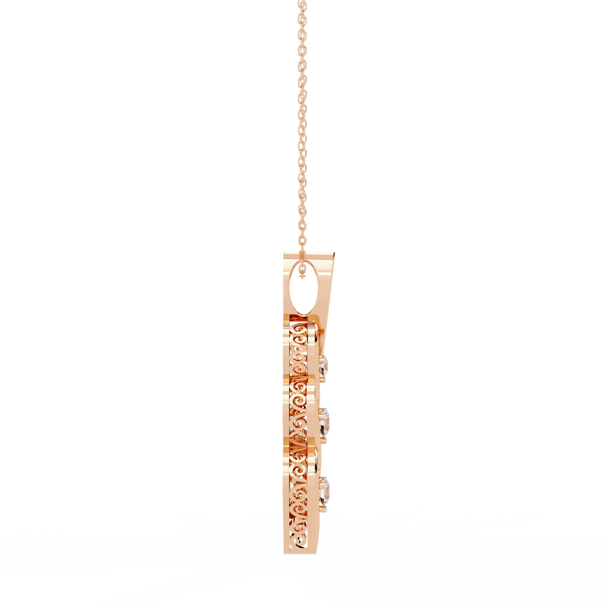 Reverra 14K Spiral Three-Stone Diamond Pendant Necklace, CTTW-0.2