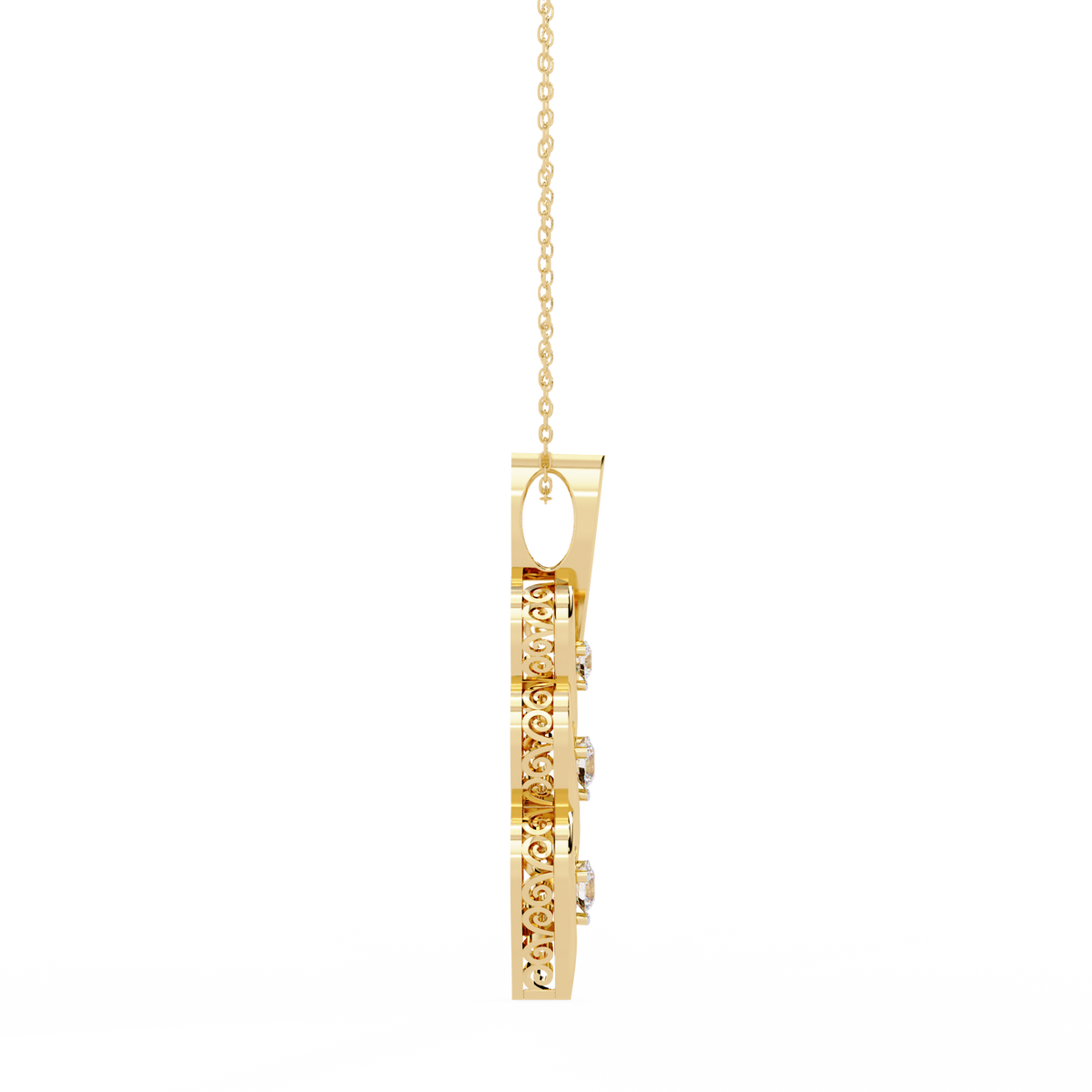 Reverra 14K Spiral Three-Stone Diamond Pendant Necklace, CTTW-0.2