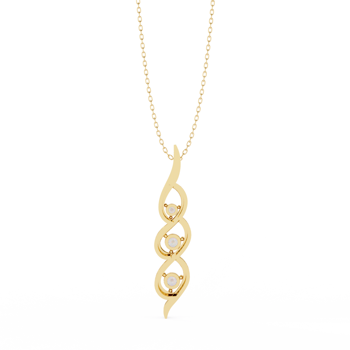 Reverra 14K Spiral Three-Stone Diamond Pendant Necklace, CTTW-0.2