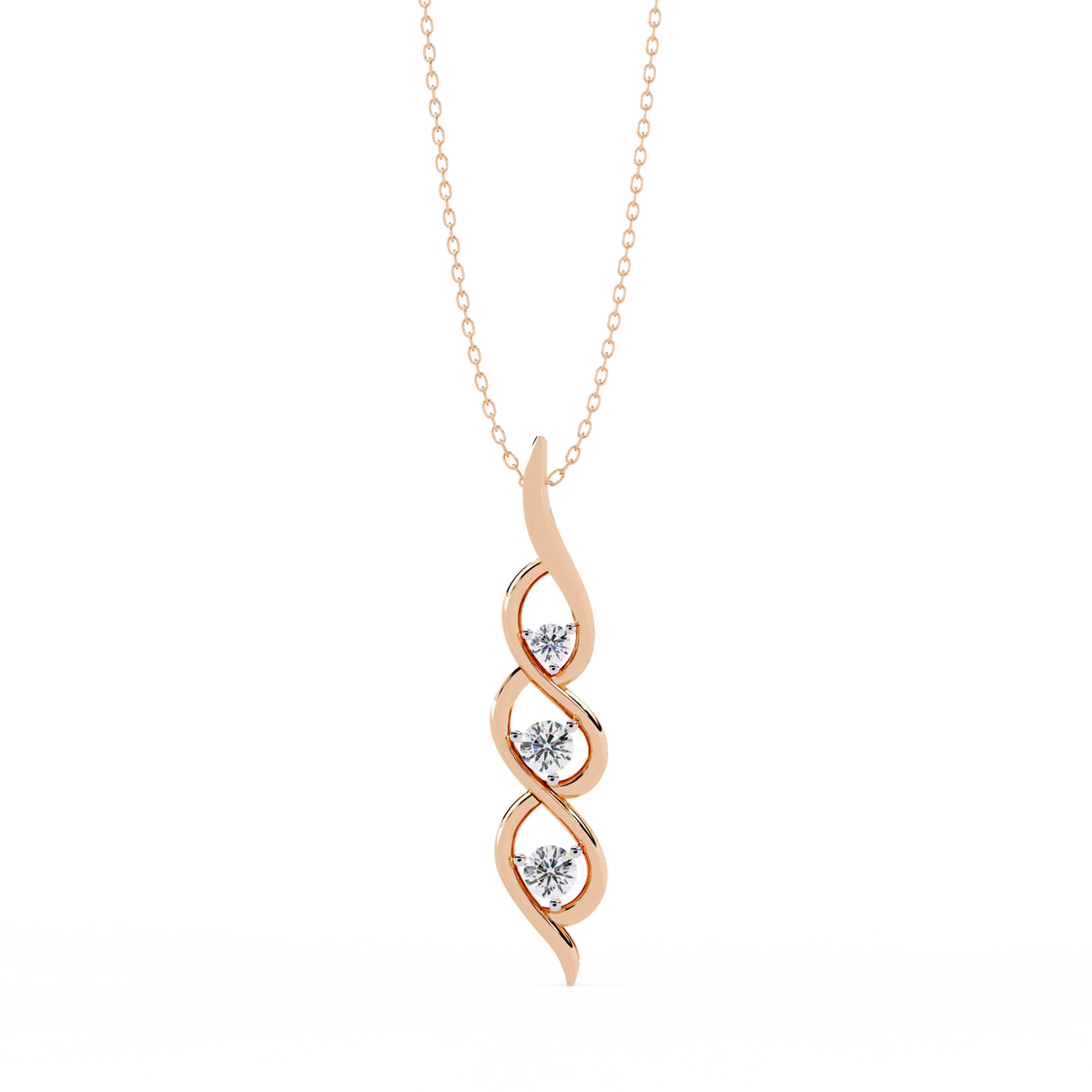 Reverra 14K Spiral Three-Stone Diamond Pendant Necklace, CTTW-0.2