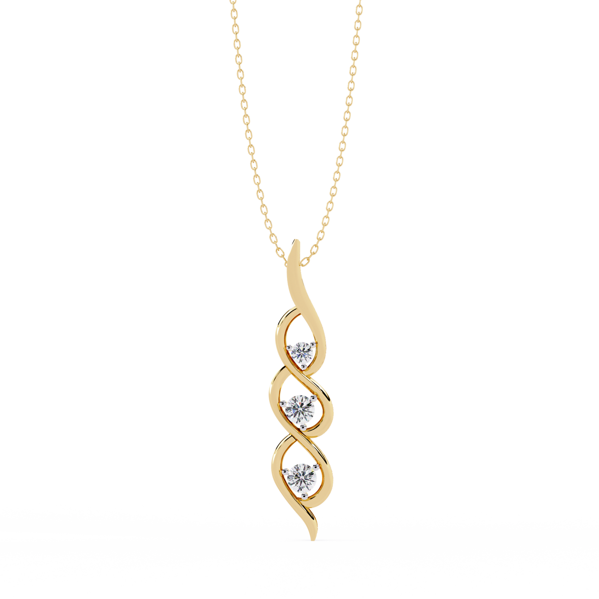 Reverra 14K Spiral Three-Stone Diamond Pendant Necklace, CTTW-0.2