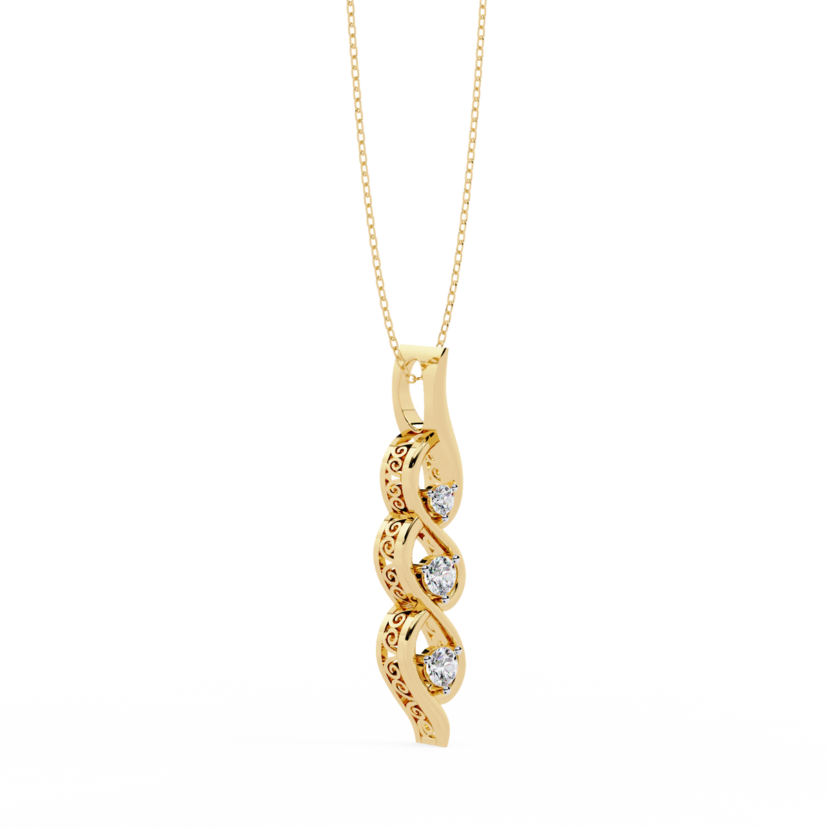 Reverra 14K Spiral Three-Stone Diamond Pendant Necklace, CTTW-0.2