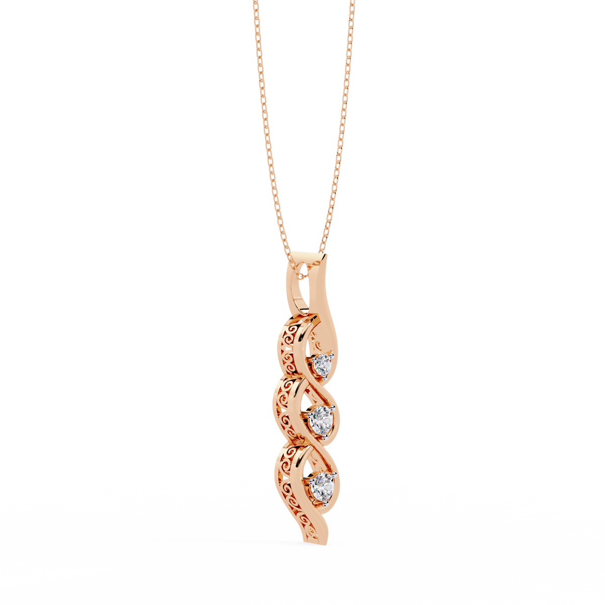 Reverra 14K Spiral Three-Stone Diamond Pendant Necklace, CTTW-0.2