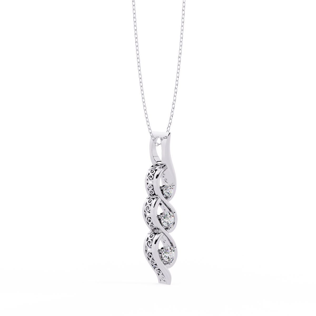 Reverra 14K Spiral Three-Stone Diamond Pendant Necklace, CTTW-0.2