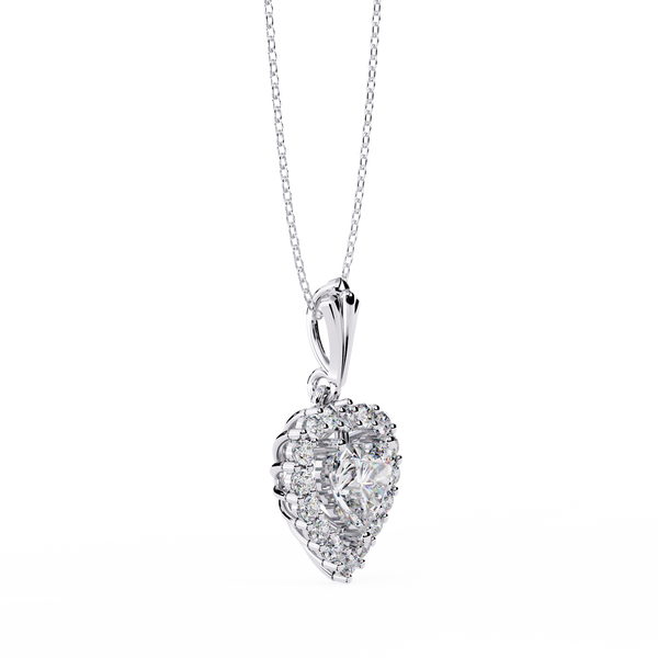 Reverra 14K Gold Heart & Round Lab Grown Diamond Heart Halo Pendant For Women, CTTW-0.92