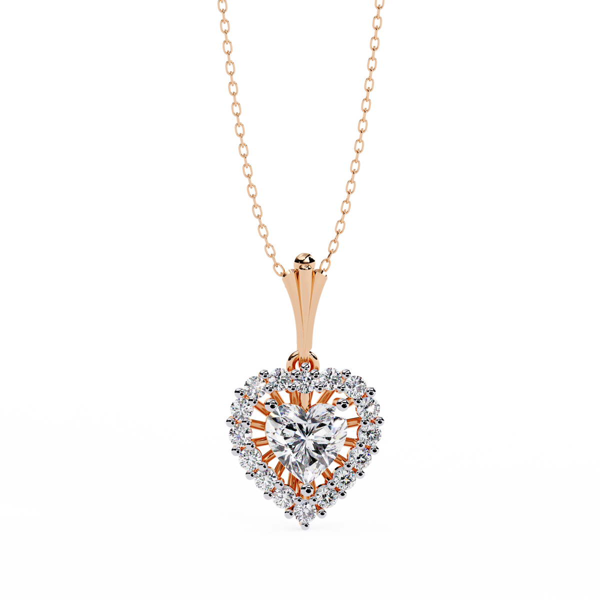 Reverra 14K Heart Halo Diamond Pendant Necklace, CTTW-0.92