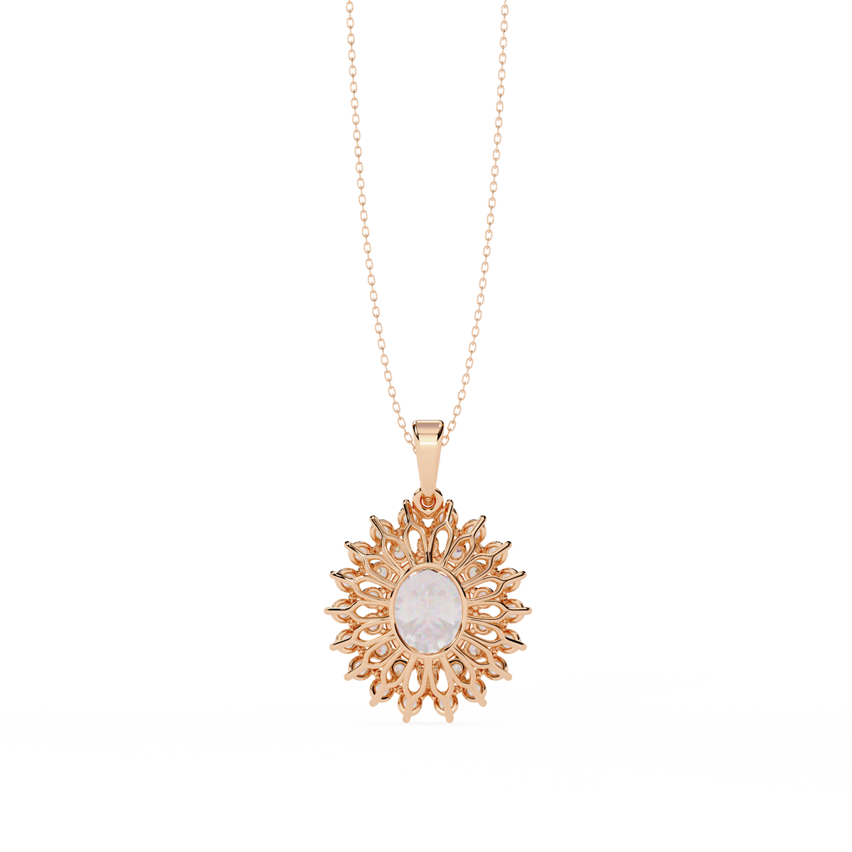 Reverra 14K Sunburst Halo Diamond Pendant Necklace, CTTW-3.41
