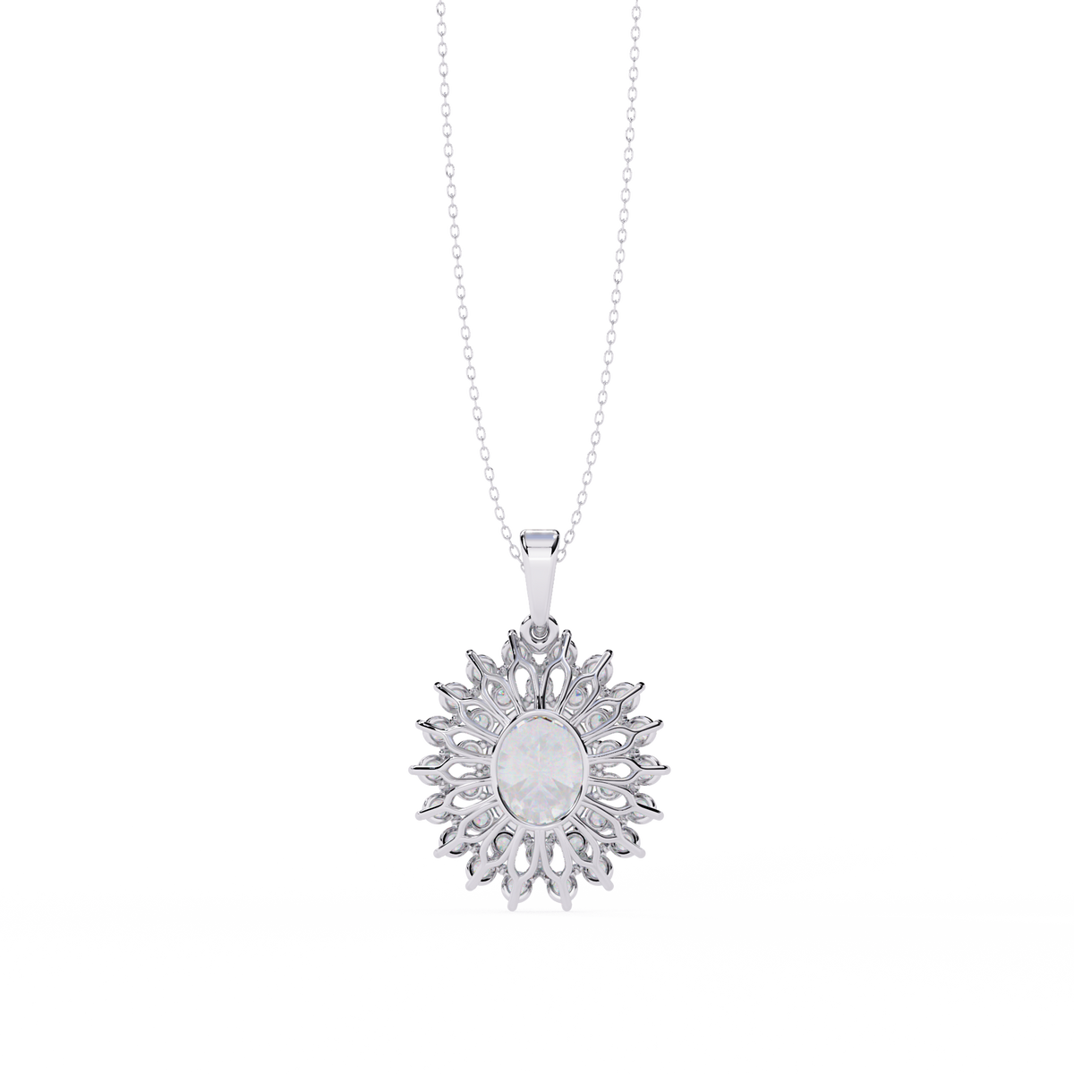 Reverra 14K Sunburst Halo Diamond Pendant Necklace, CTTW-3.41