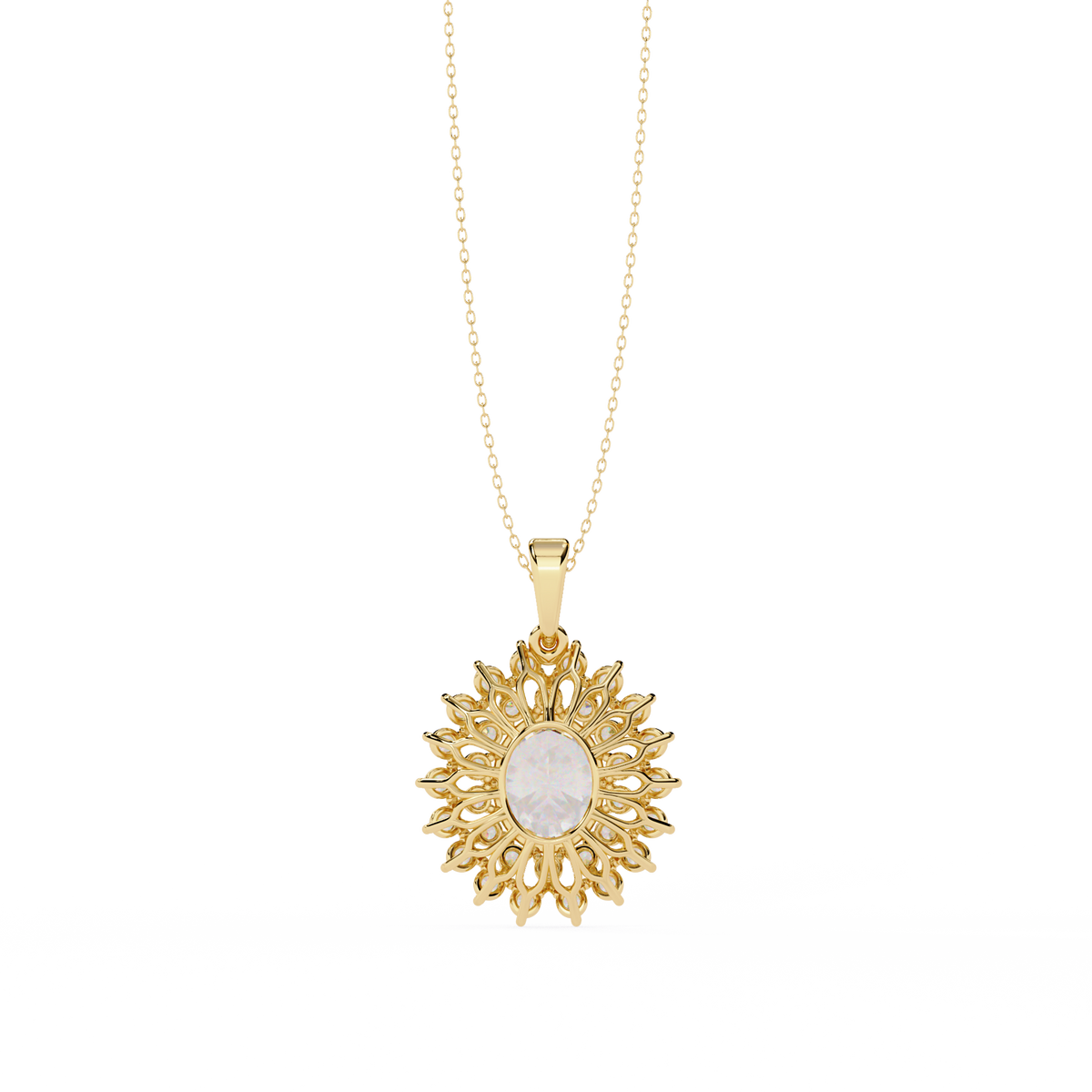 Reverra 14K Sunburst Halo Diamond Pendant Necklace, CTTW-3.41