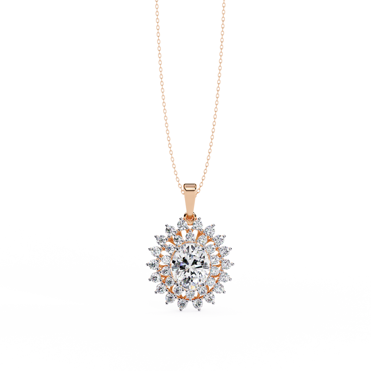 Reverra 14K Sunburst Halo Diamond Pendant Necklace, CTTW-3.41