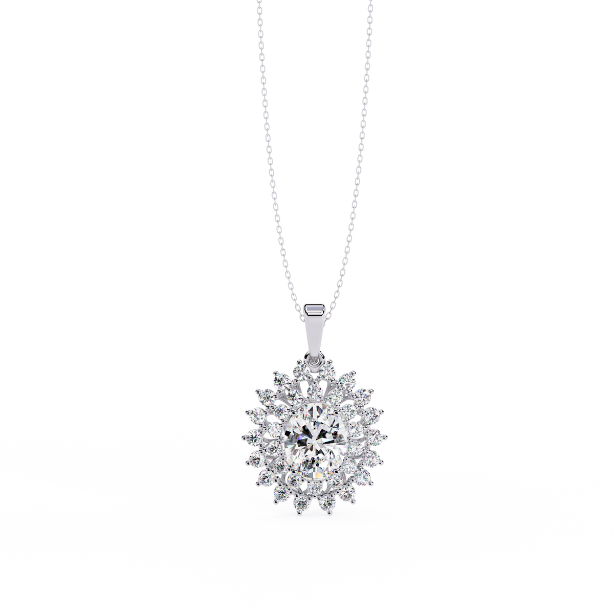 Reverra 14K Sunburst Halo Diamond Pendant Necklace, CTTW-3.41