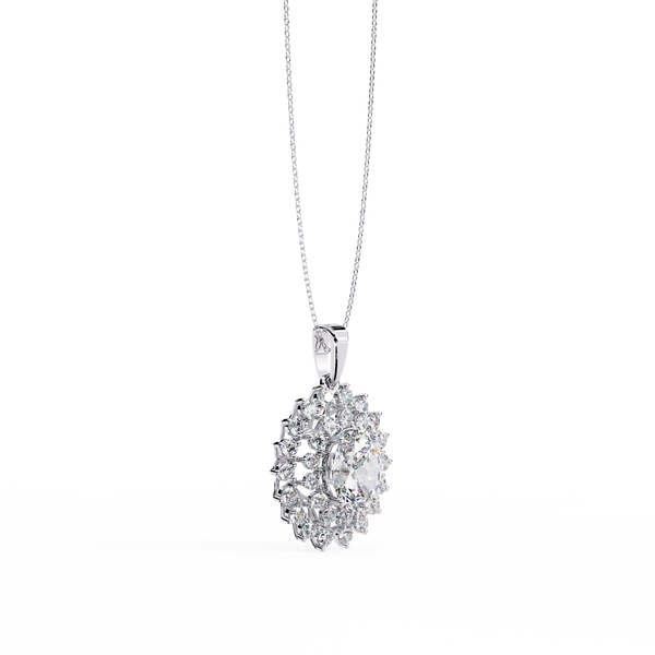 Reverra 14K Gold Oval & Round Lab Grown Diamond Sunburst Halo Pendant For Women, CTTW-3.41