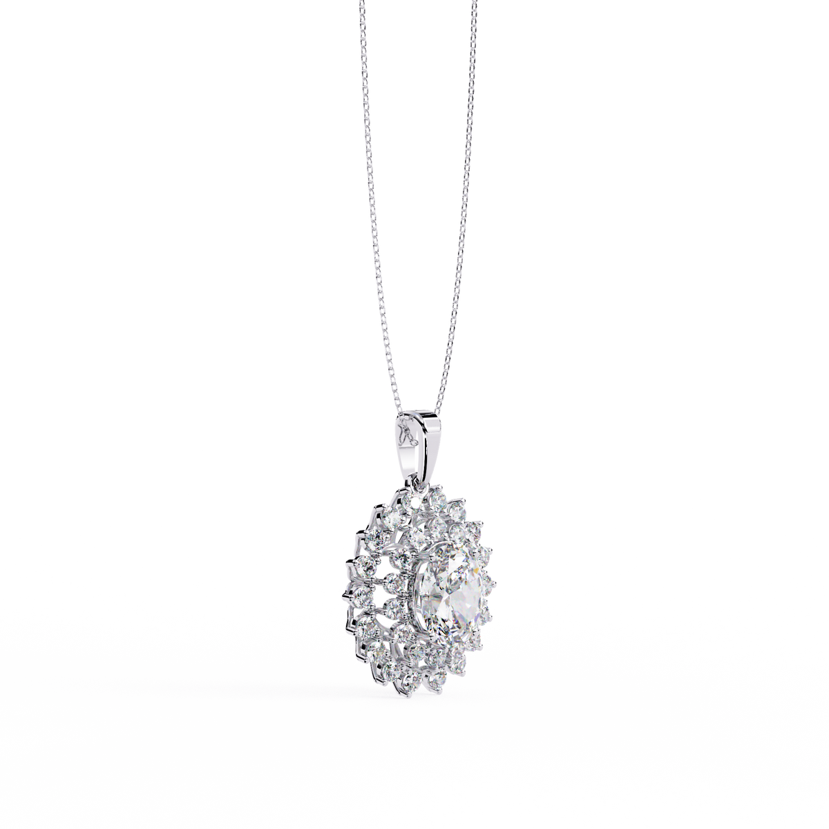 Reverra 14K Sunburst Halo Diamond Pendant Necklace, CTTW-3.41