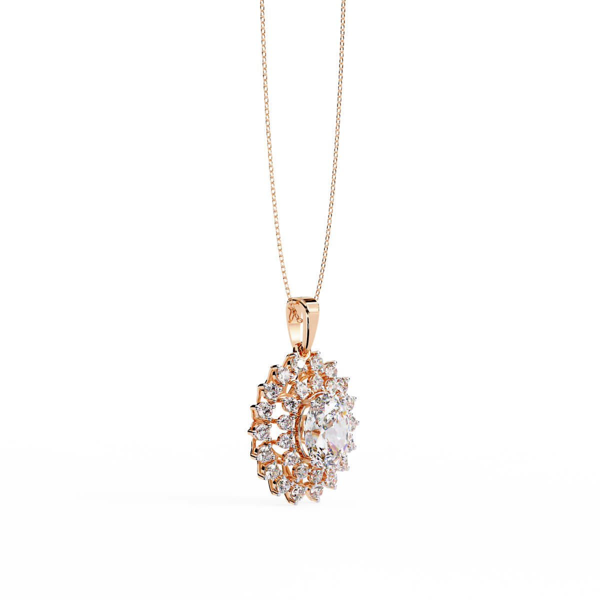Reverra 14K Sunburst Halo Diamond Pendant Necklace, CTTW-3.41