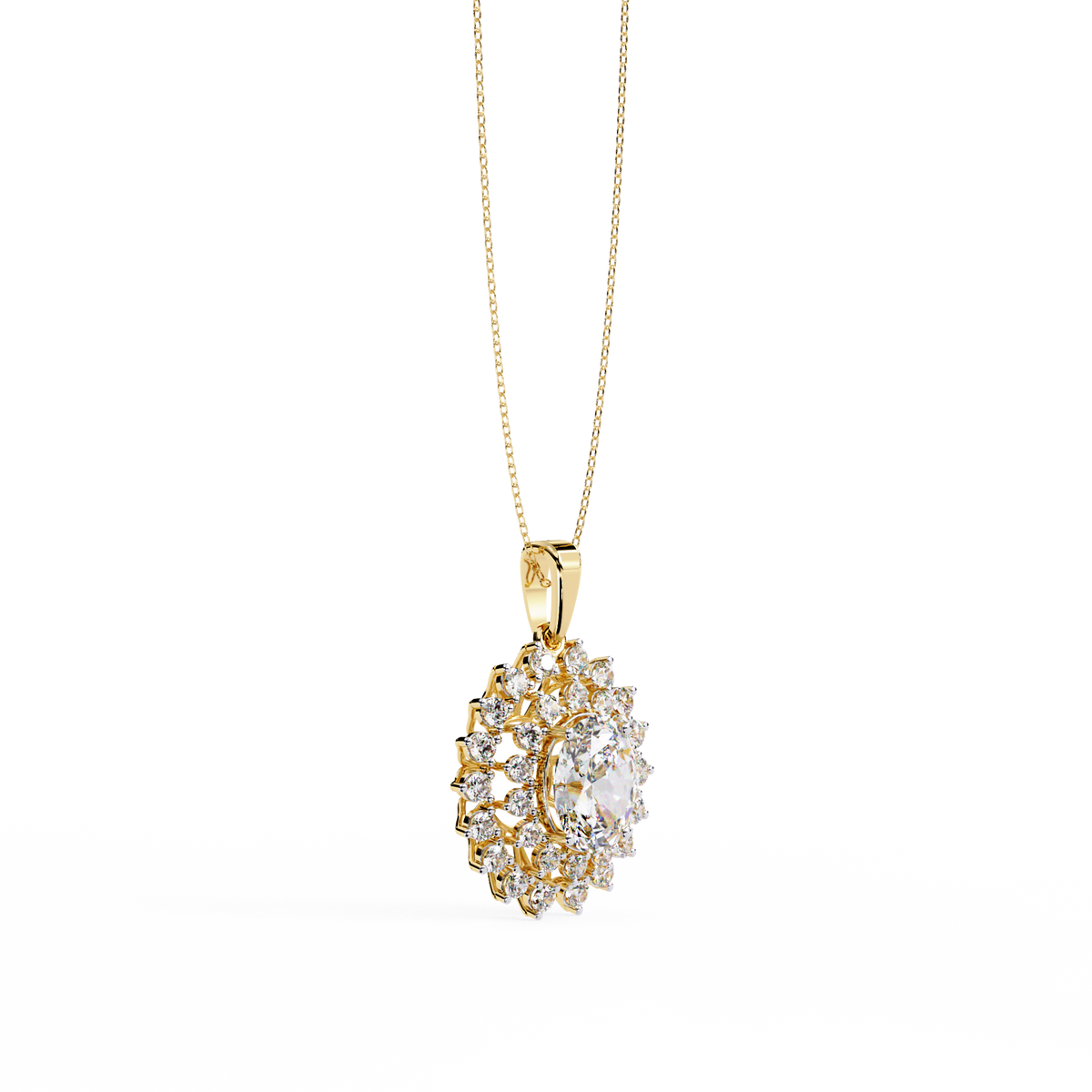 Reverra 14K Sunburst Halo Diamond Pendant Necklace, CTTW-3.41