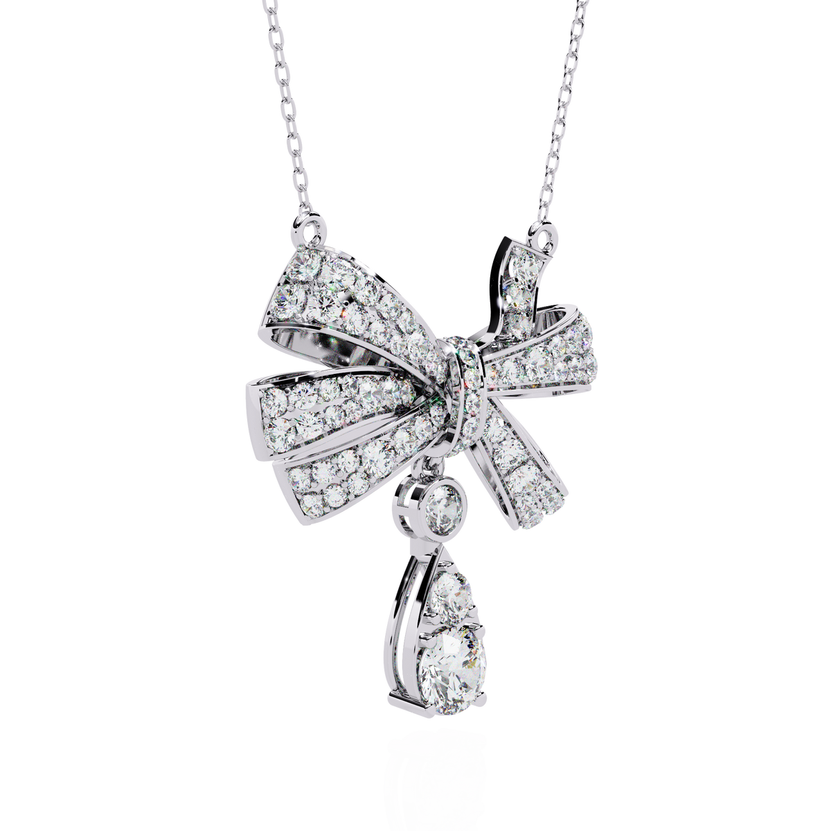 Reverra 14K Diamond Bow Drop Pendant Necklace, CTTW-1.69