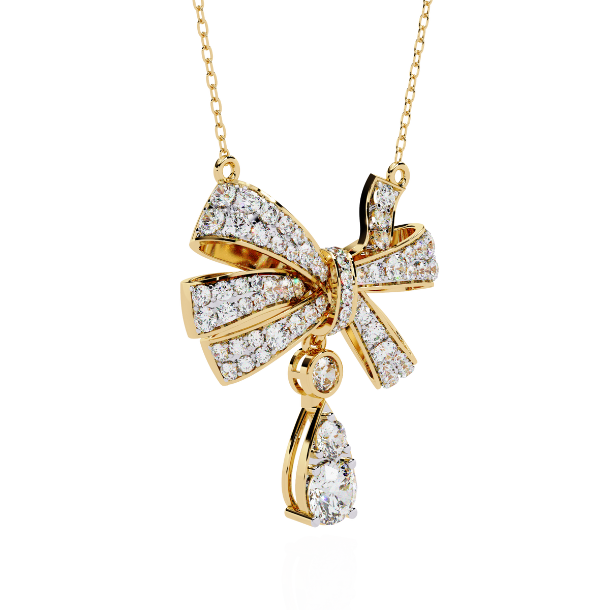 Reverra 14K Diamond Bow Drop Pendant Necklace, CTTW-1.69