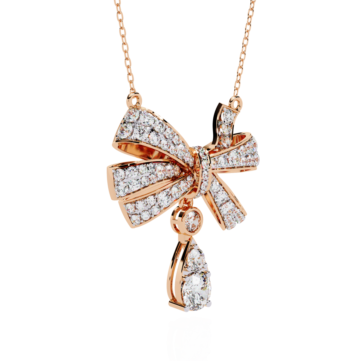 Reverra 14K Diamond Bow Drop Pendant Necklace, CTTW-1.69