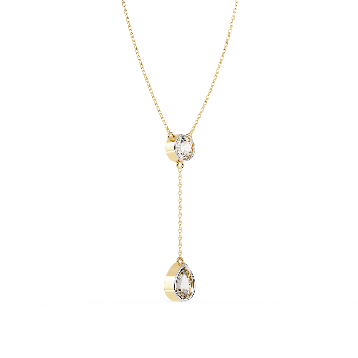Reverra 14K Dual Drop Bezel Diamond Necklace, CTTW-1.13