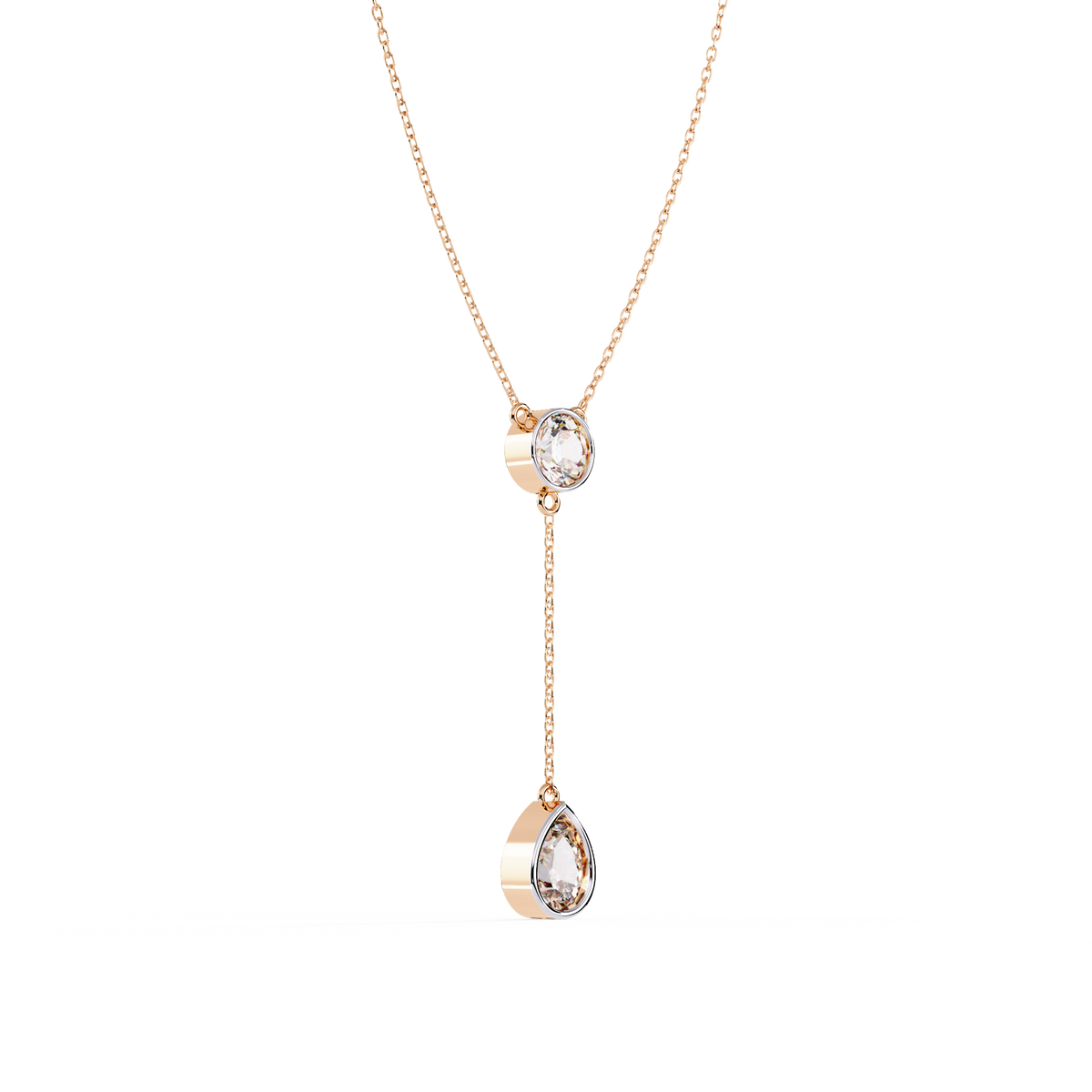 Reverra 14K Dual Drop Bezel Diamond Necklace, CTTW-1.13