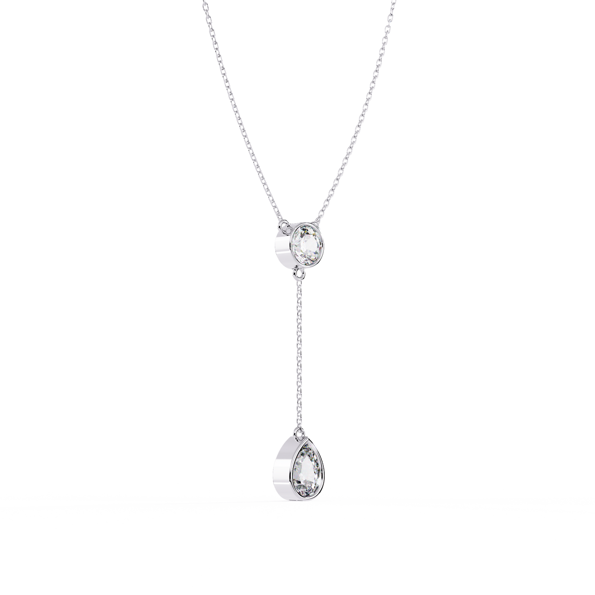 Reverra 14K Dual Drop Bezel Diamond Necklace, CTTW-1.13