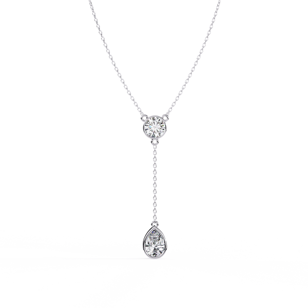 Reverra 14K Gold Round & Pear Lab Grown Diamond Dual Multi-Drop Bezel Pendant For Women, CTTW-1.13