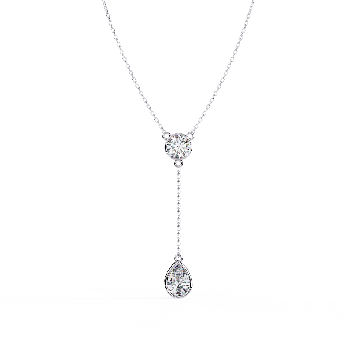 Reverra 14K Dual Drop Bezel Diamond Necklace, CTTW-1.13