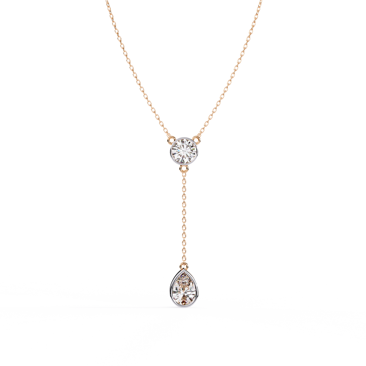 Reverra 14K Dual Drop Bezel Diamond Necklace, CTTW-1.13