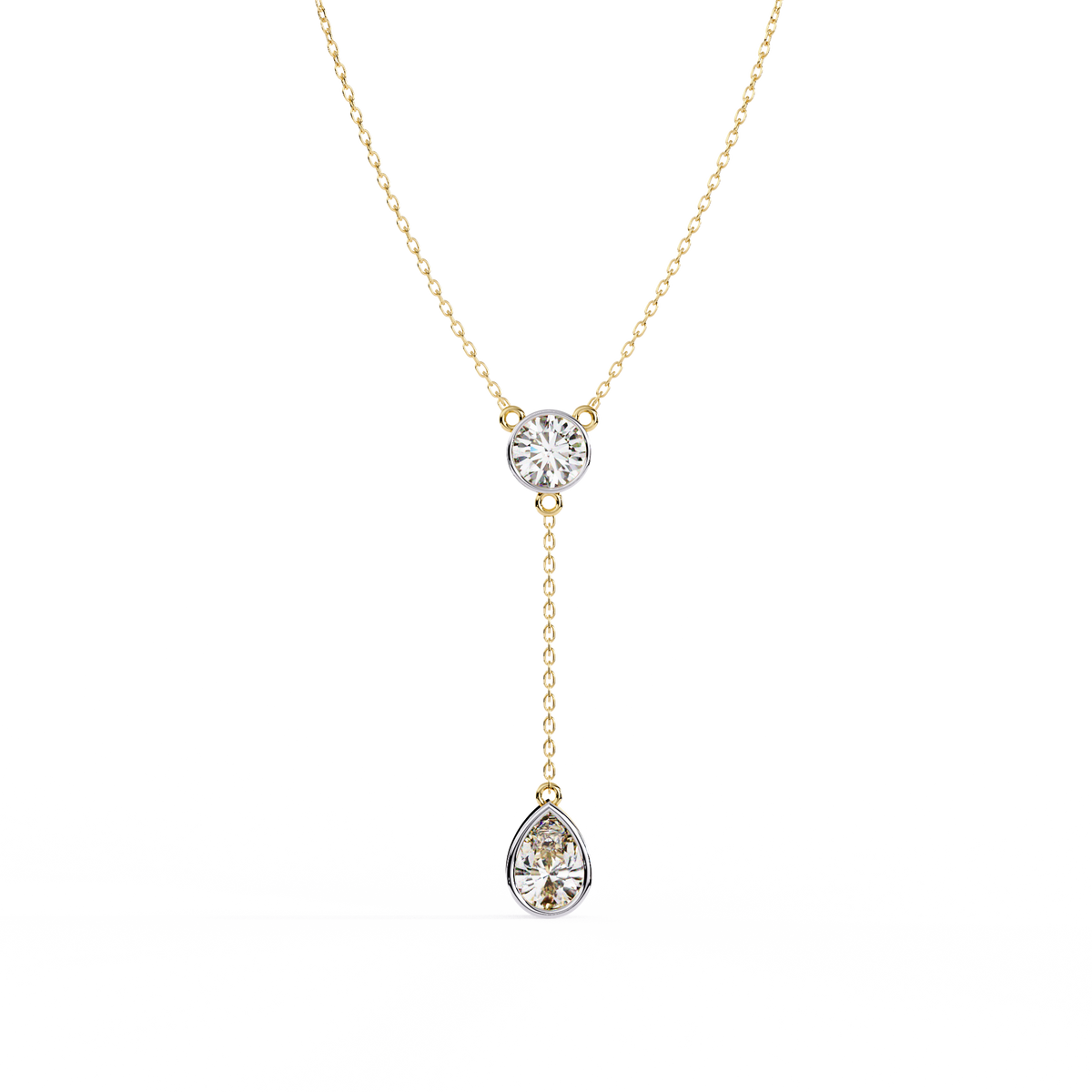 Reverra 14K Gold Round & Pear Lab Grown Diamond Dual Multi-Drop Bezel Pendant For Women, CTTW-1.13
