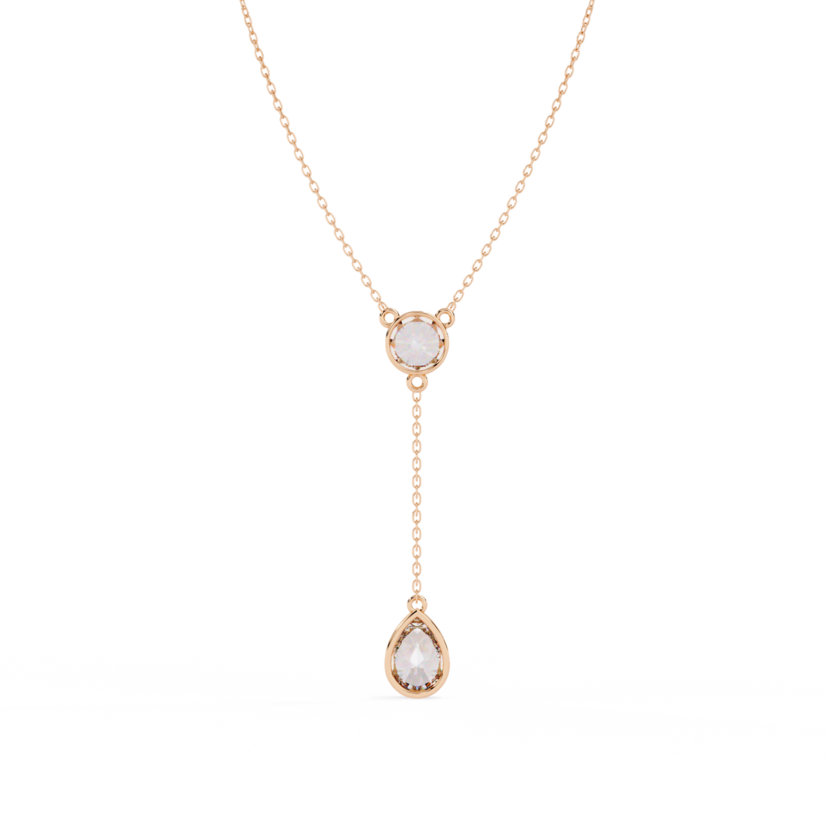 Reverra 14K Dual Drop Bezel Diamond Necklace, CTTW-1.13
